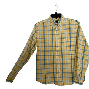 J.CREW Mens Flex Slim Fit Plaid Button Up Long Sleeve Shirt Sz L Yellow/Teal